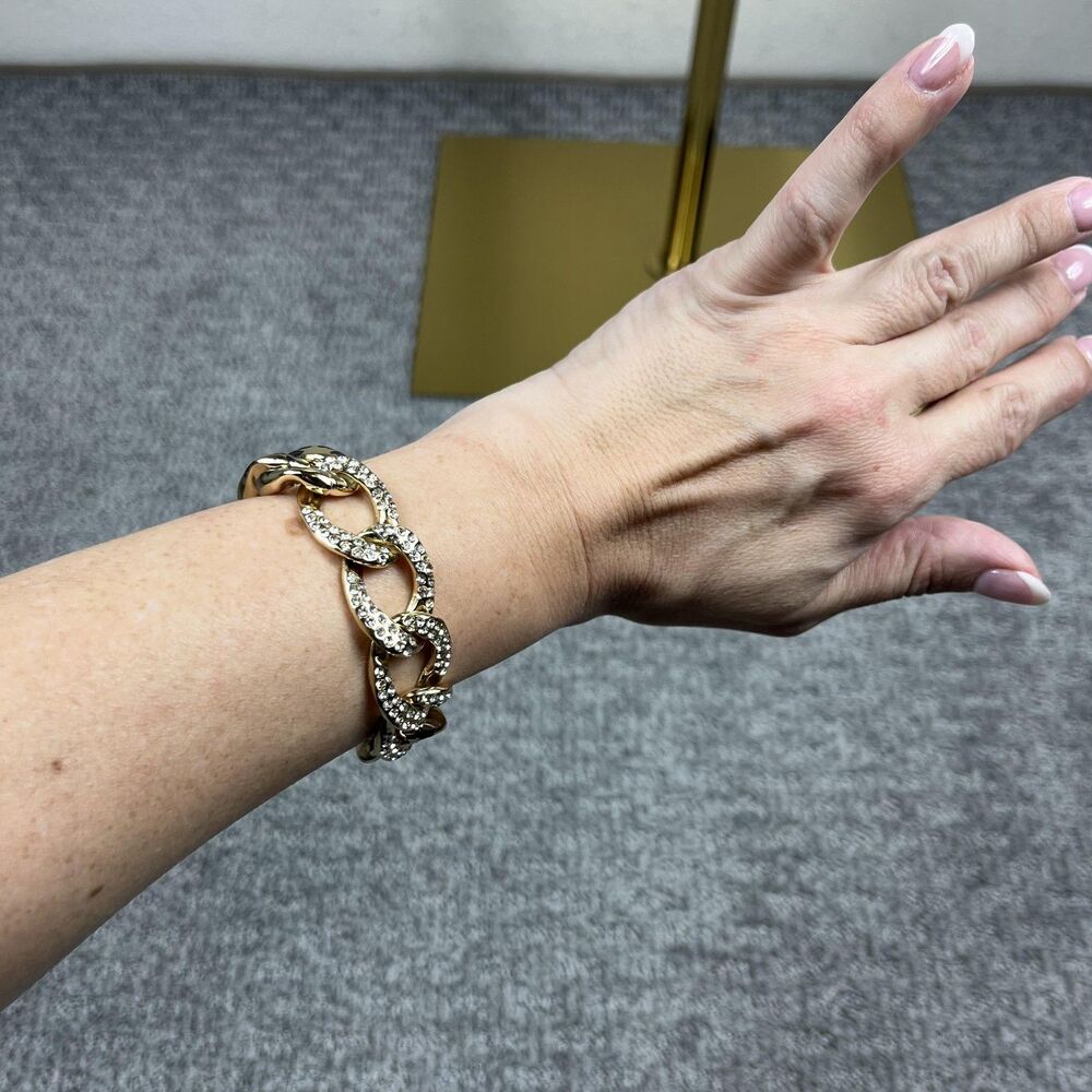 Betsey Johnson Leopard Rhinestone Chain Bracelet Gold 7.5 Inch Women Jewelry